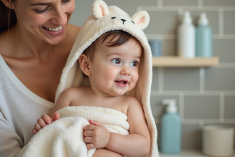 Bébé garçon dans une serviette douce avec oreilles