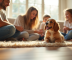 Chiot cocker spaniel souriant dans un salon ensoleille