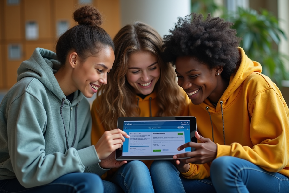 Trois lycéens collaborant autour d