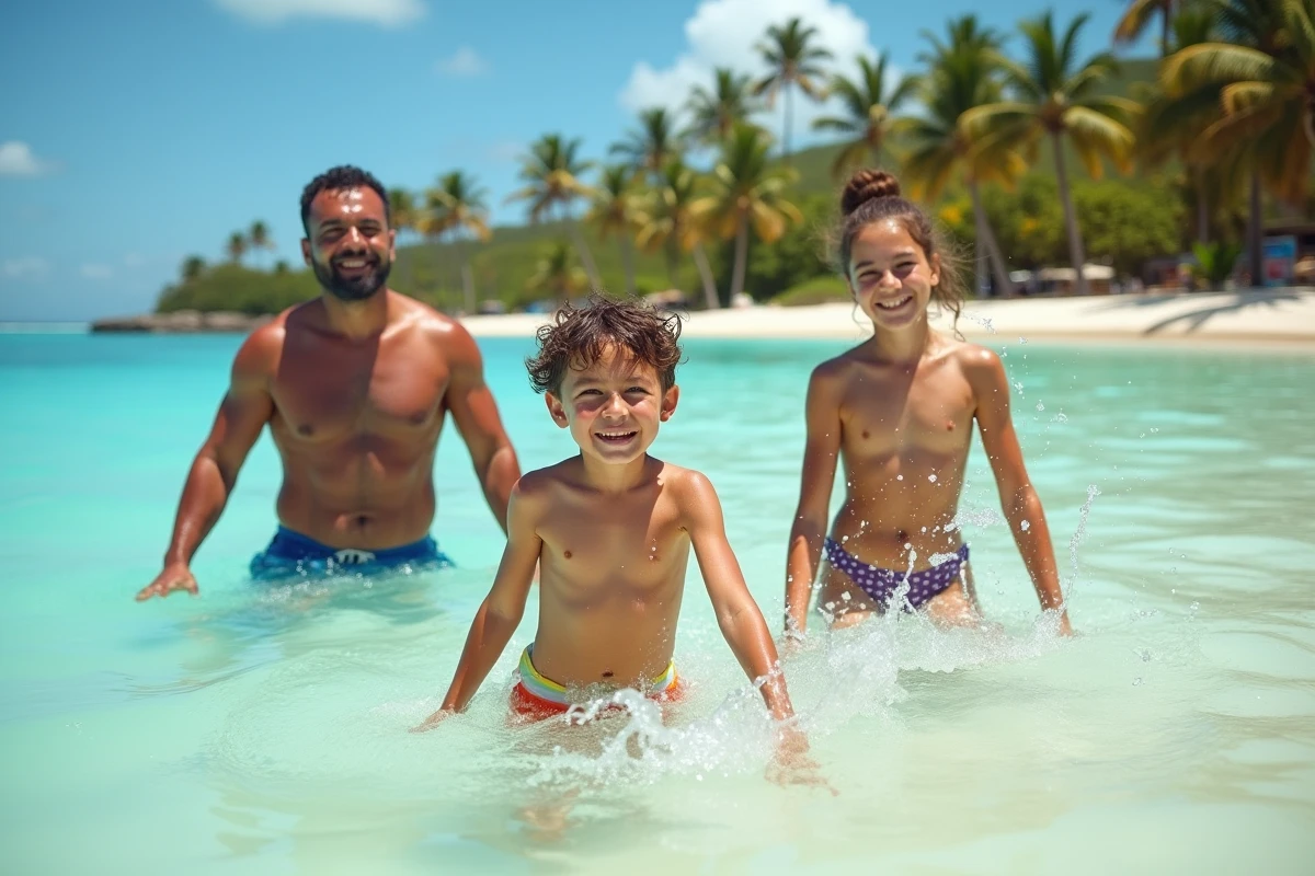 Famille profitant d'une activité baignade dans le lagon de La Réunion lors des vacances scolaires 2026