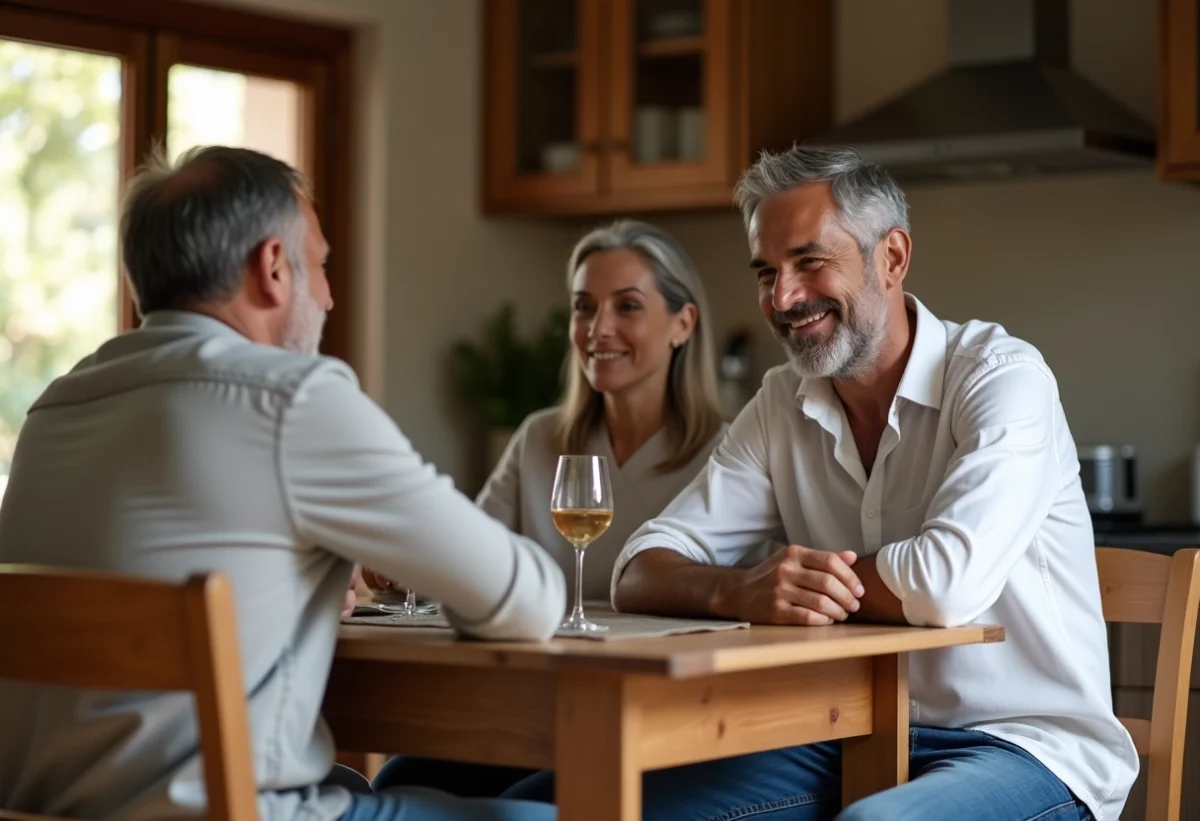Jeune homme français algérien avec ses parents dans la cuisine chaleureuse