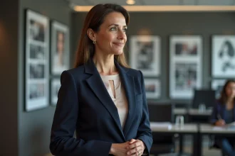 Femme confiante en blazer lors d'une conférence