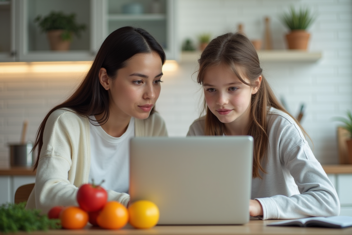 Mère et fille discutant des dépenses familiales