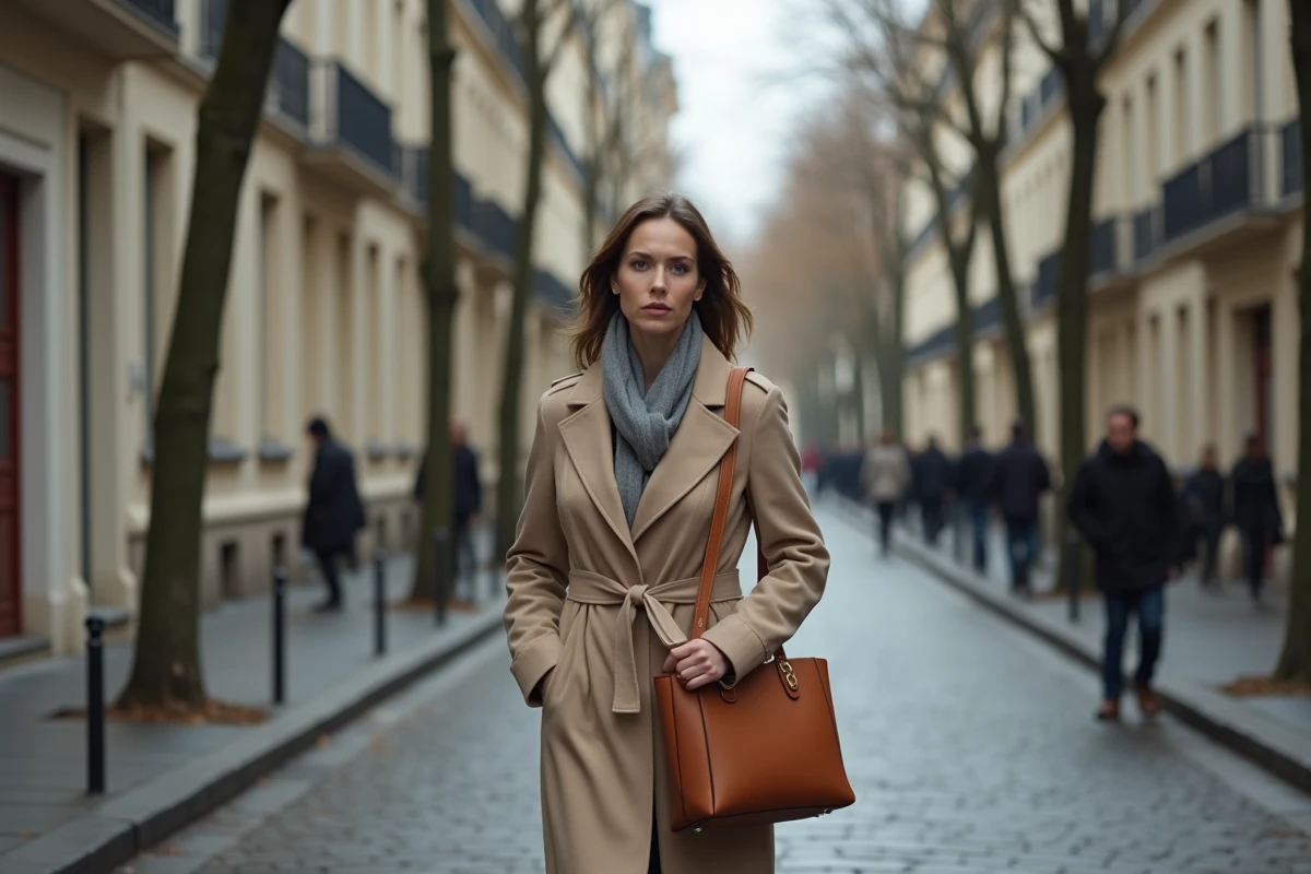 Femme médiatique marchant anonymement dans une rue parisienne, illustrant la protection de la vie privée face à l'exposition publique