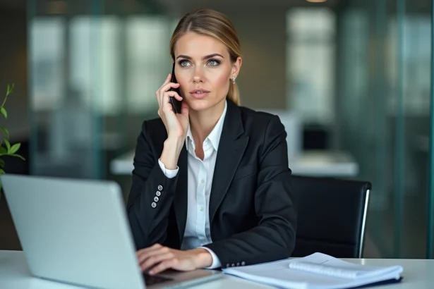 Femme d'âge moyen au bureau avec smartphone