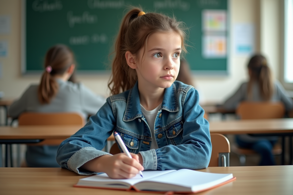 Jeune fille de 16 ans en classe avec carnet