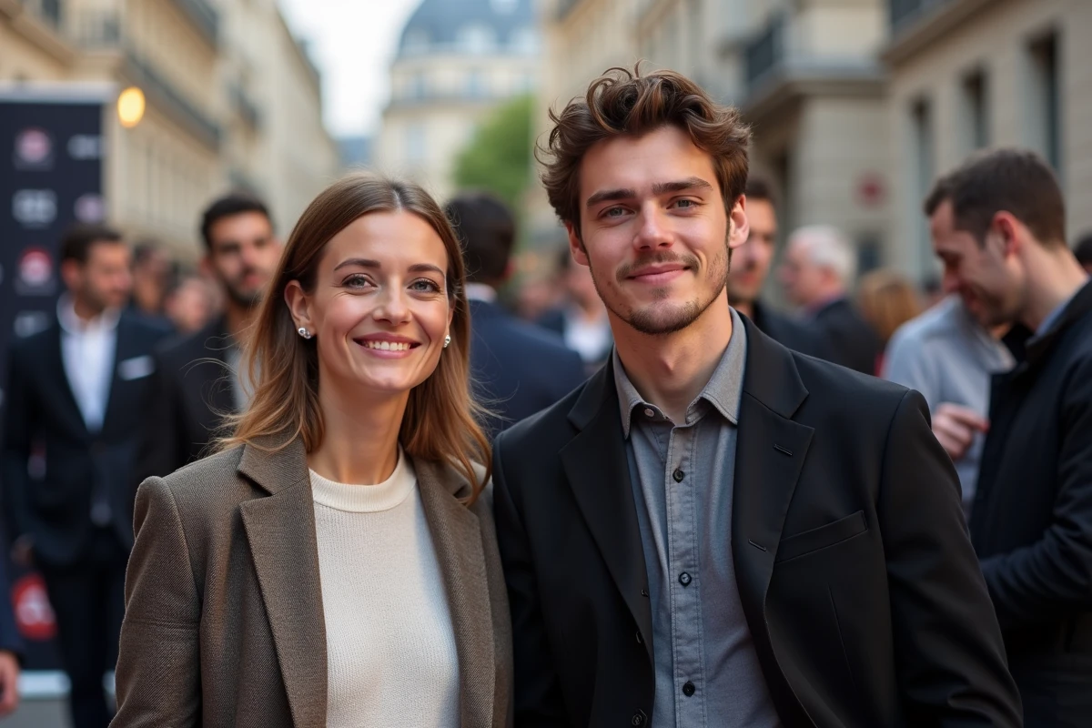 Mère actrice et son fils lors d'un événement médiatique pour une série policière française comme Astrid et Raphaëlle ou OPJ