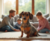 Merle dachshund dans un salon familial chaleureux