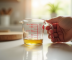 Main d'un parent tenant une tasse de mesure à 100 ml