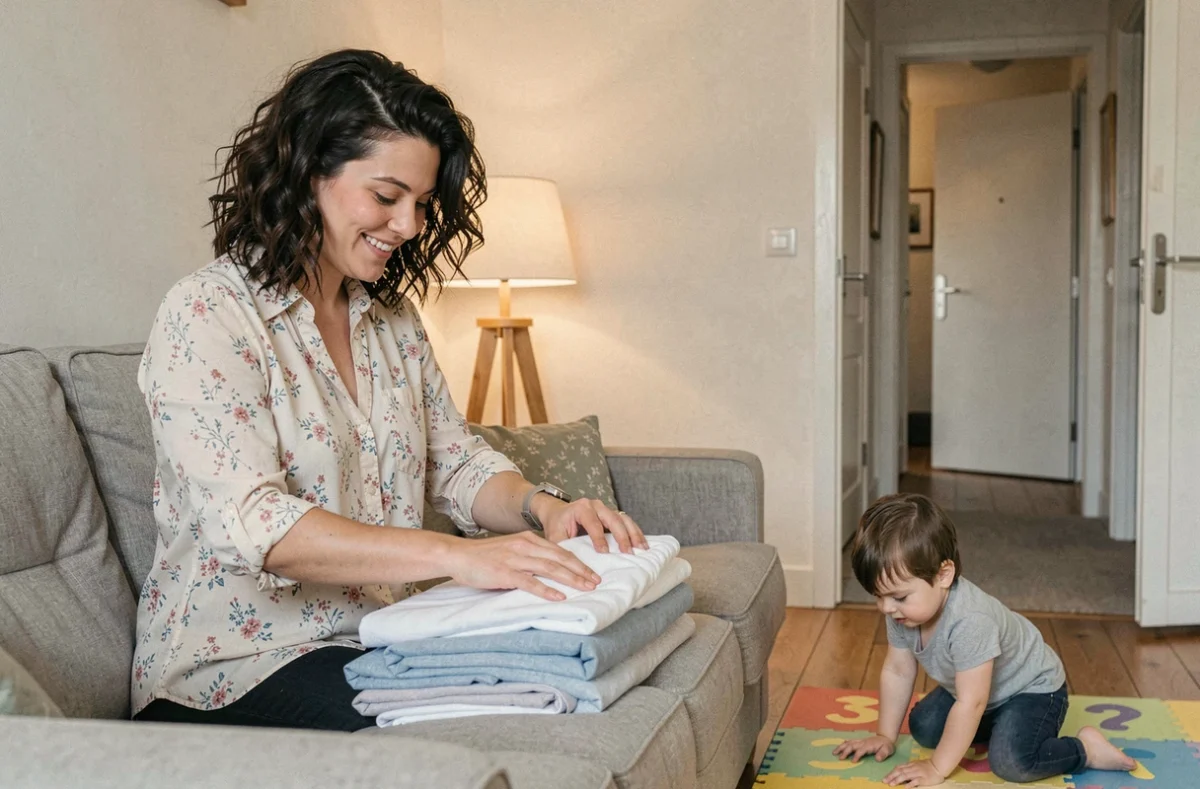 Sabrina Aide Ménagère assurant la garde d'un enfant tout en effectuant des tâches ménagères dans une maison du Nord
