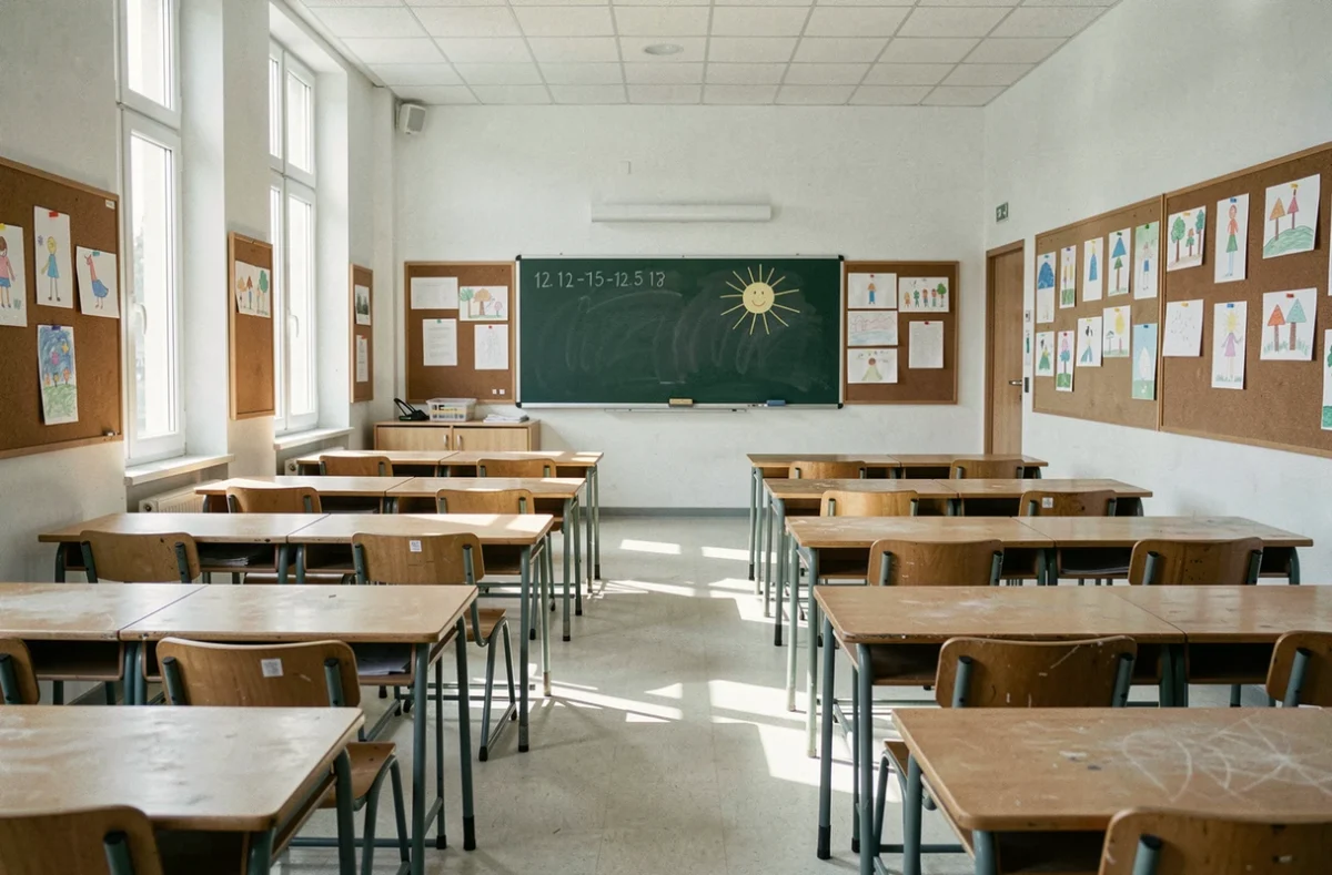 Salle de classe vide d'une école primaire de Montpellier pendant les vacances scolaires