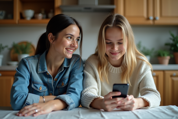 Deux soeurs adultes dans une cuisine chaleureuse en tension