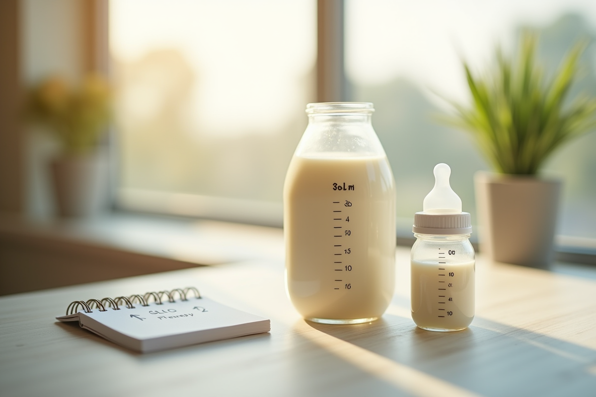Scène de table avec lait marqué à 10 cl et 100 ml