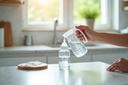Main d'un parent versant 60 cl d'eau dans un biberon bébé